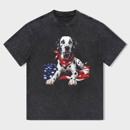 Patriotic Dalmatian Dog with American Flag T-Shirt