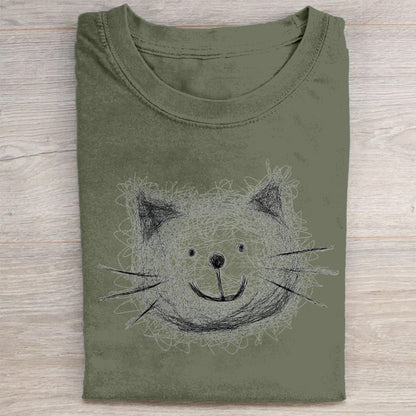 Chalk Cat Face Graphic Print T-Shirt