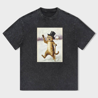 Funny Cat in Top Hat and Cane Graphic T-Shirt