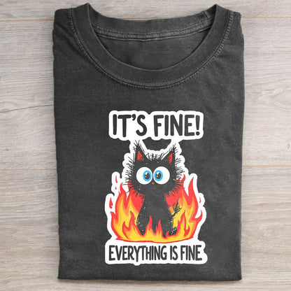 It's Fine Everything Is Fine Cat in Fire Graphic T-Shirt