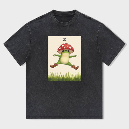 Frog with Mushroom Graphic Print Men's Casual T-Shirt