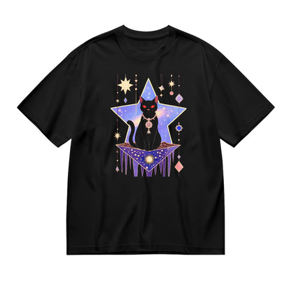 Black Cat Star Print T-Shirt