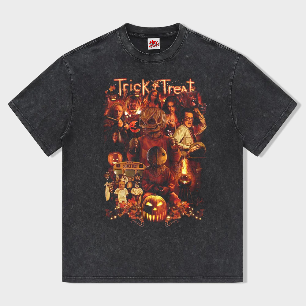 Trick or Treat Horror Movie Night Washed T-Shirt - heygraff