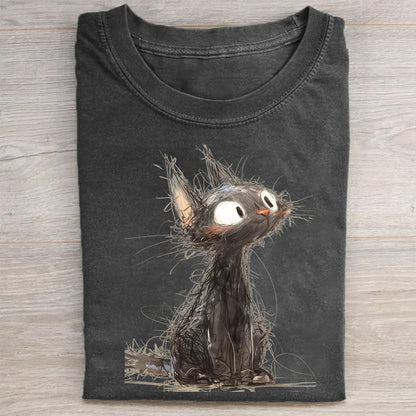 Adorable Fluffy Cat Graphic Print T-Shirt