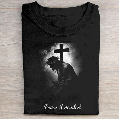 Pause If Needed Cross Graphic Black T-Shirt