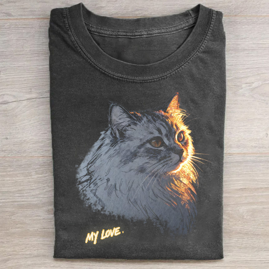 My Love Cat Print T-Shirt