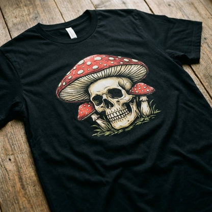 Mushroom Skull Print Pure Cotton Crew Neck T-Shirt