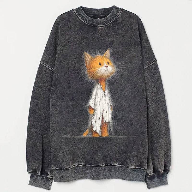 Cute Cat in Scarf Graphic Print Casual Sweatshirt