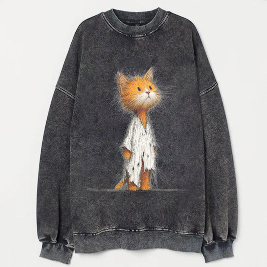 Cute Cat in Scarf Graphic Print Casual Sweatshirt