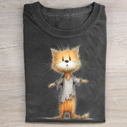 Cute Cat in Robe Graphic Print T-Shirt