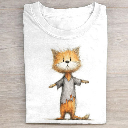 Cute Cat in Robe Graphic Print T-Shirt