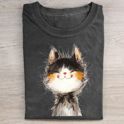 Cute Cat Face Print Graphic T-Shirt