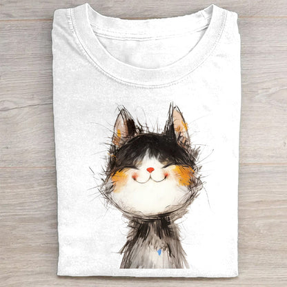 Cute Cat Face Print Graphic T-Shirt