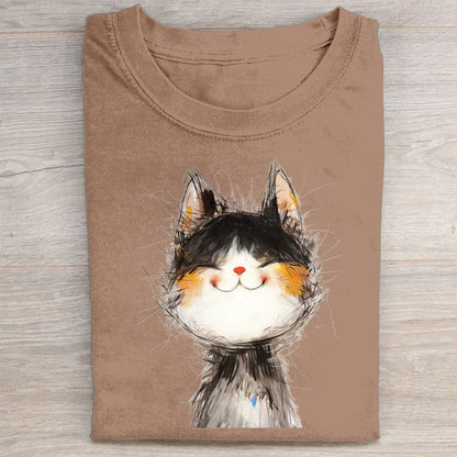Cute Cat Face Print Graphic T-Shirt
