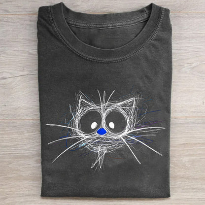 Abstract Cat Sketch Print Casual T-Shirt