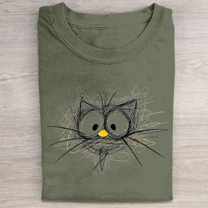 Abstract Cat Sketch Print Casual T-Shirt