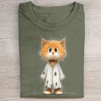 Cute Kitten in Sweater Graphic Print Casual T-Shirt