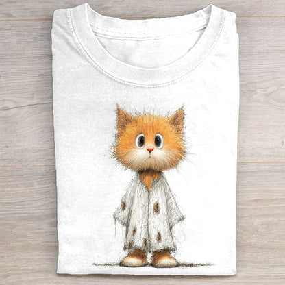 Cute Kitten in Sweater Graphic Print Casual T-Shirt