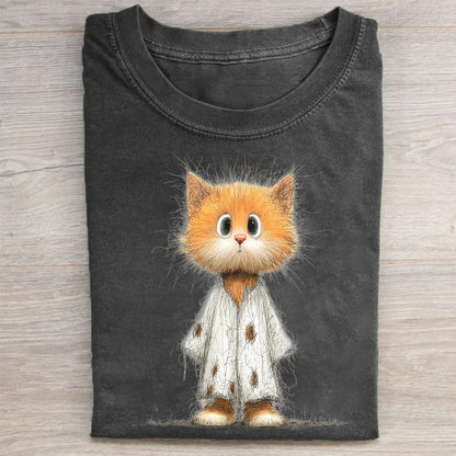 Cute Kitten in Sweater Graphic Print Casual T-Shirt