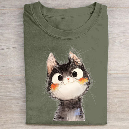 Cute Cat Face Print Casual T-Shirt