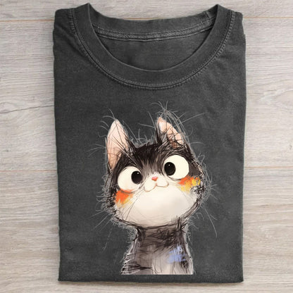 Cute Cat Face Print Casual T-Shirt