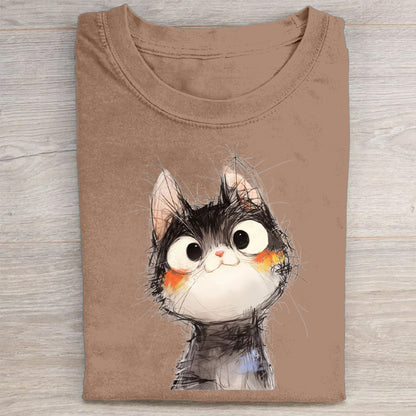 Cute Cat Face Print Casual T-Shirt