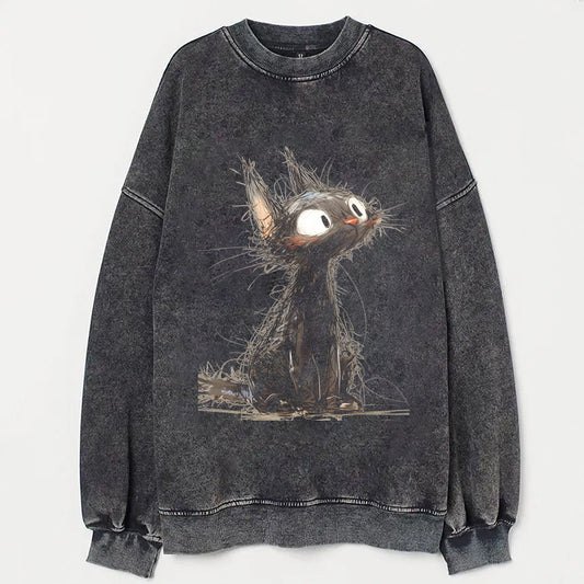 Adorable Fluffy Cat Graphic Print Sweatshirt