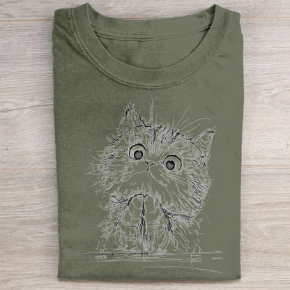 Cute Cat Face Graphic Print T-Shirt