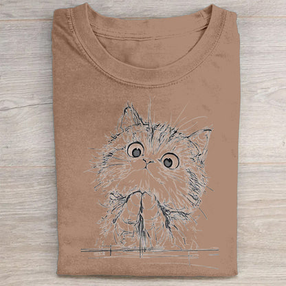 Cute Cat Face Graphic Print T-Shirt