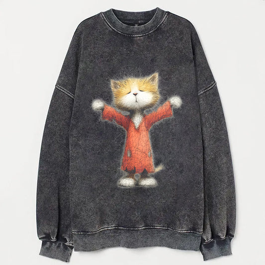 Cute Cat in Red Sweater Graphic Print Sweatshirt