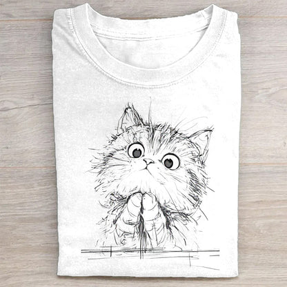 Cute Cat Face Graphic Print T-Shirt