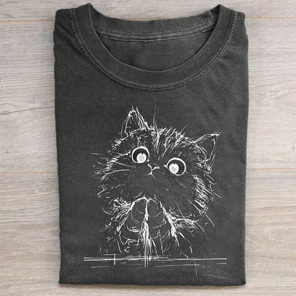 Cute Cat Face Graphic Print T-Shirt