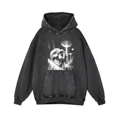 Shih Tzu Taking Selfie with UFOs Funny T-Shirt - heygraff