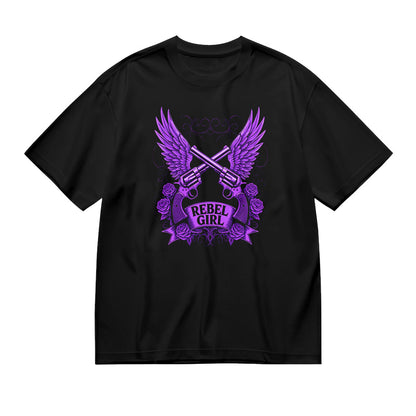 Rebel Girl Purple Wings Graphic Black T-Shirt
