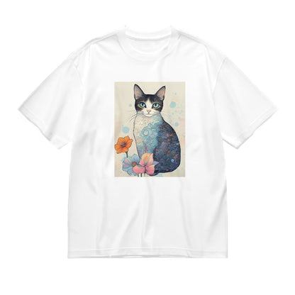 Cute Cat with Flowers Graphic T-Shirt