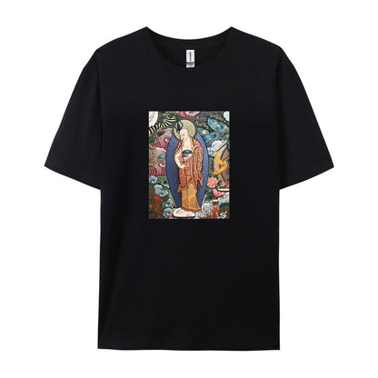 Buddhist Art T-Shirt for Men Women - Traditional Asian Buddha Painting Graphic Tee - Comfortable Casual Short Sleeve Top - Unique Spiritual Design Clothing