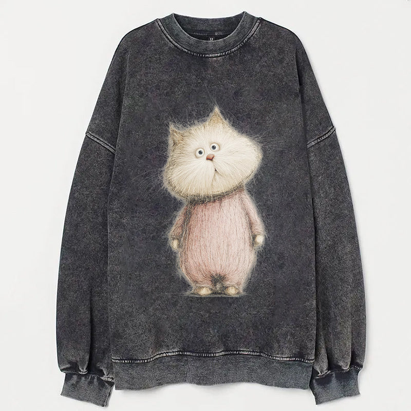 Cute Fluffy Cat Illustration Graphic Sweatshirt