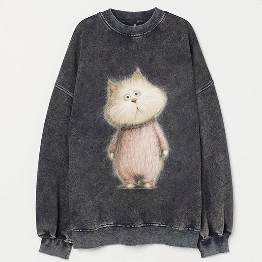 Cute Fluffy Cat Illustration Graphic Sweatshirt
