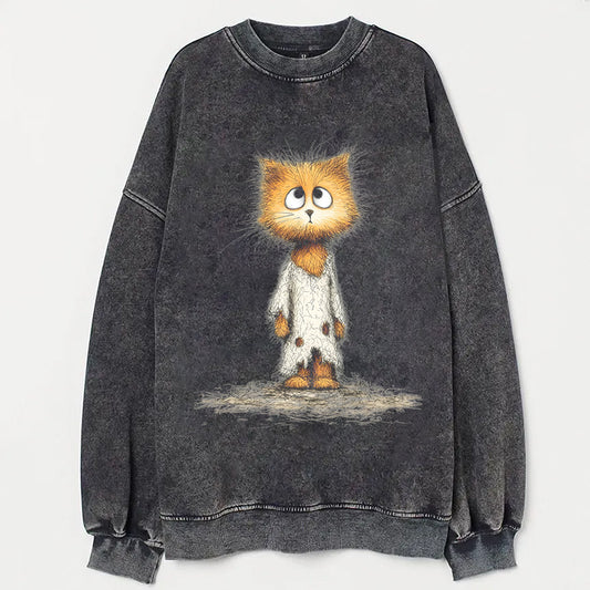 Cute Fluffy Cat in Pajamas Graphic Print Sweatshirt