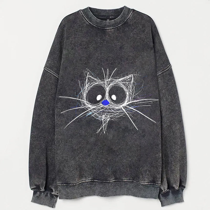 Abstract Cat Sketch Print Casual Sweatshirt