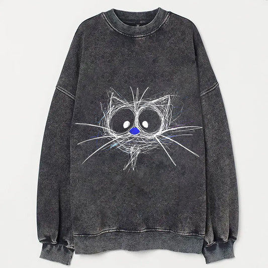 Abstract Cat Sketch Print Casual Sweatshirt