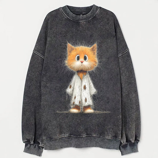 Cute Kitten in Sweater Graphic Print Casual Sweatshirt