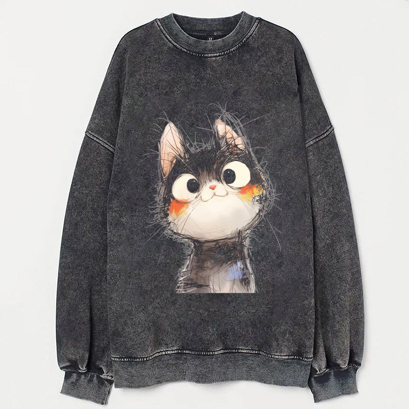 Cute Cat Face Print Casual Sweatshirt