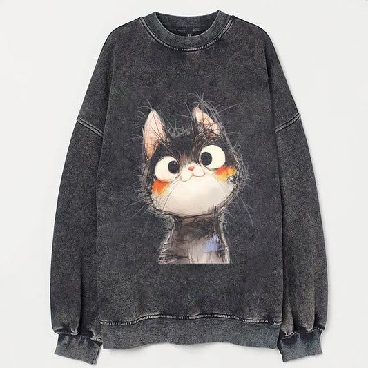 Cute Cat Face Print Casual Sweatshirt
