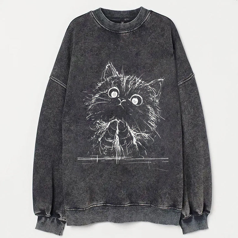 Cute Cat Face Graphic Print Sweatshirt