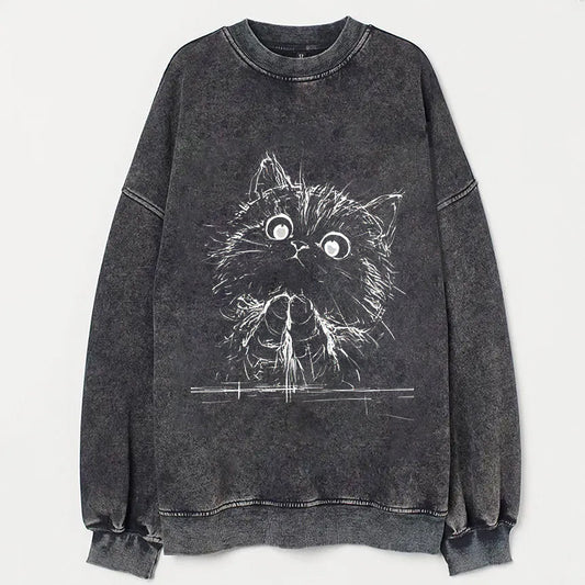 Cute Cat Face Graphic Print Sweatshirt