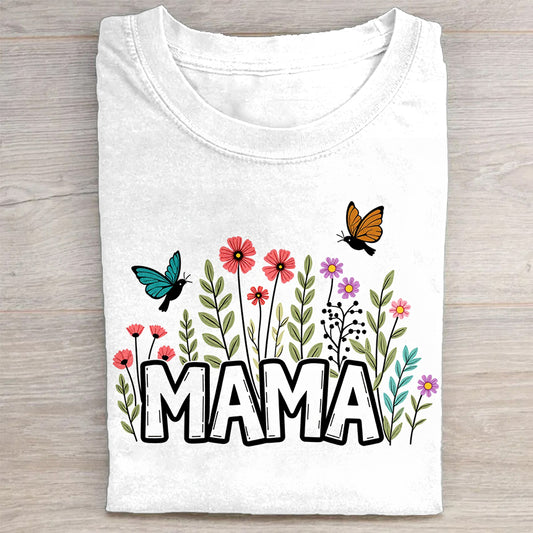 Floral Mama T-Shirt with Butterflies and Flowers - Gift for Mom