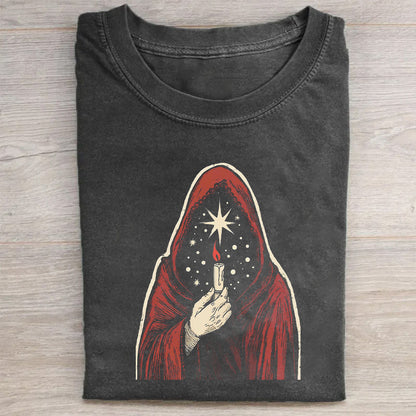 Mystic Hooded Figure Graphic T-Shirt for Men Women Unisex Casual Cotton Tee Shirt with Unique Art Design T-Shirt