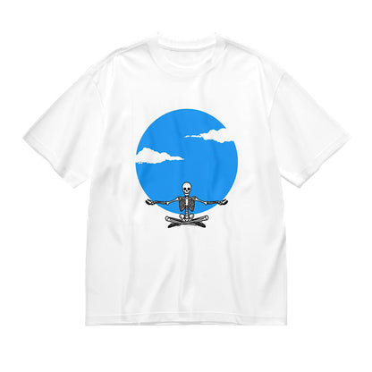 Skeleton Surfing Under Blue Sky Graphic T-Shirt