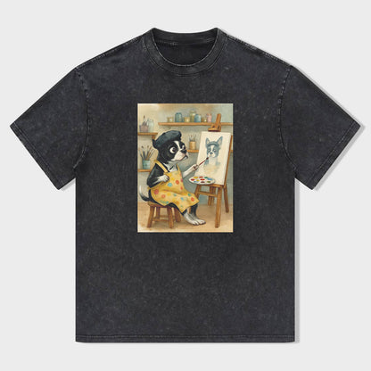 Artist Cat Painting Canvas Graphic T-Shirt